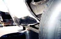Closeup of destroyed tire damage